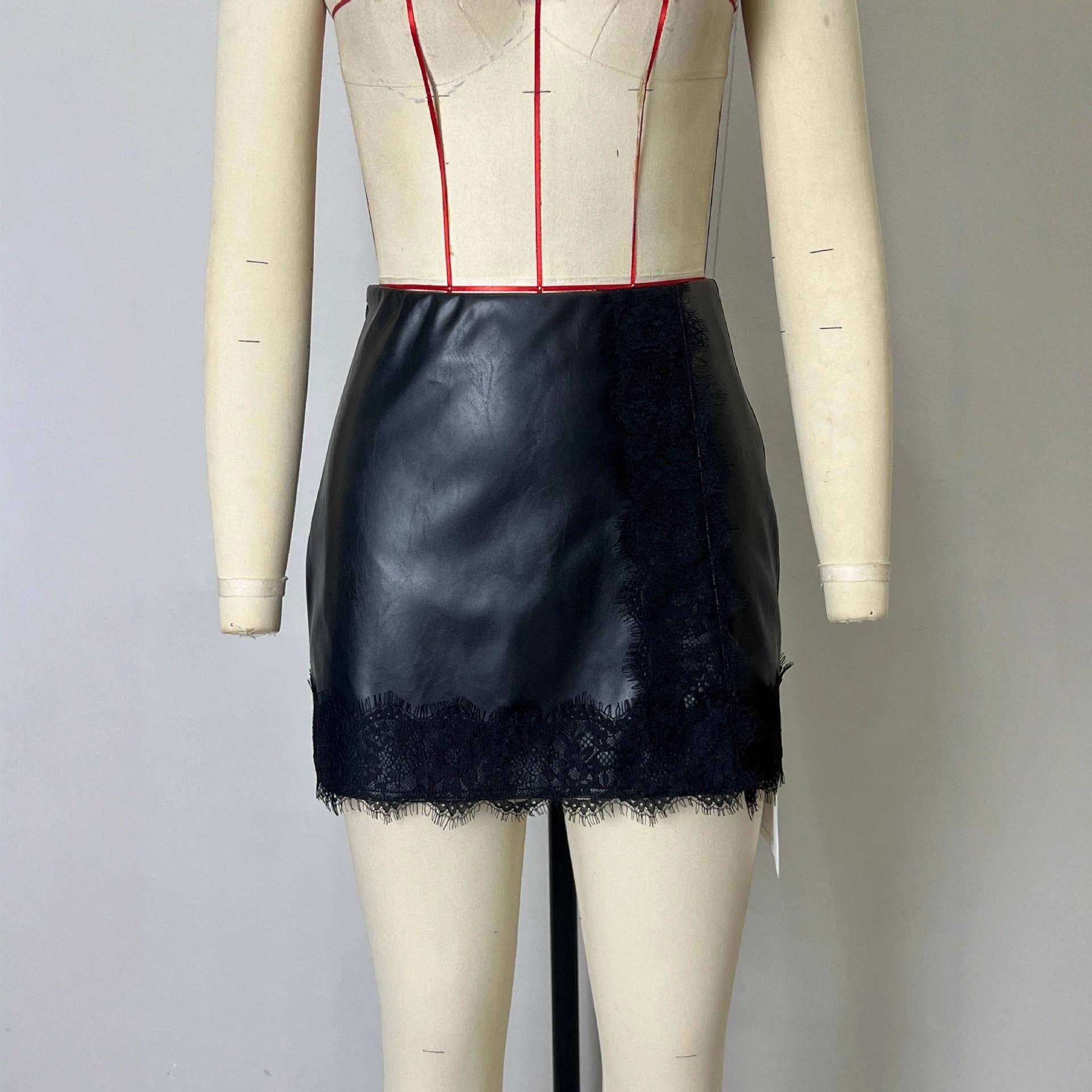 Noir Jupe moulante en cuir PU taille haute mate pour femme N5A692 en vente sur Faire0