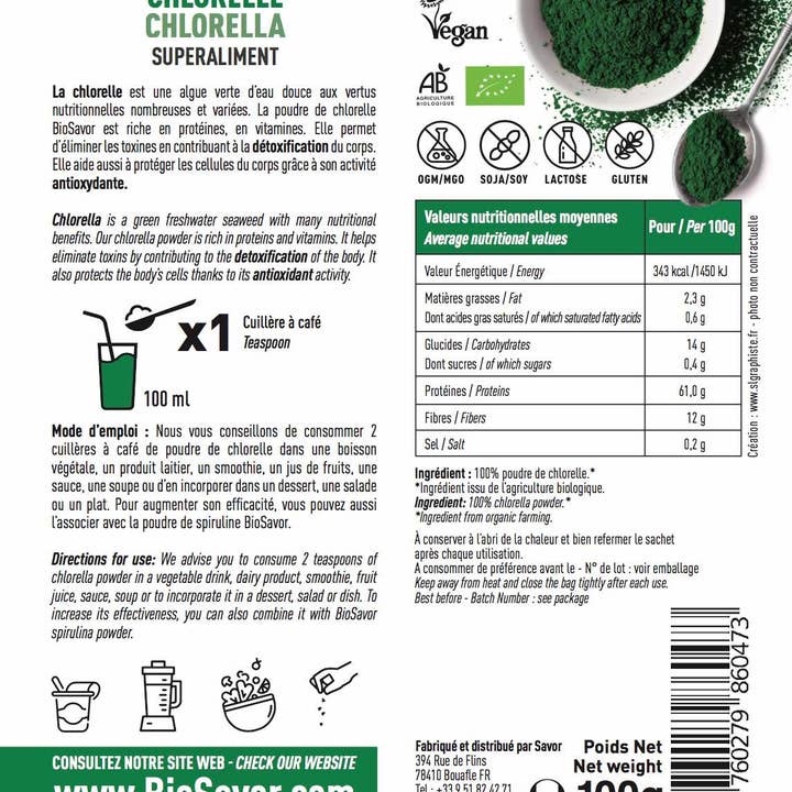 BioSavor – Großhandel Protein-/Superfood-Pulver – Bio Chlorella Pulver 100 g1