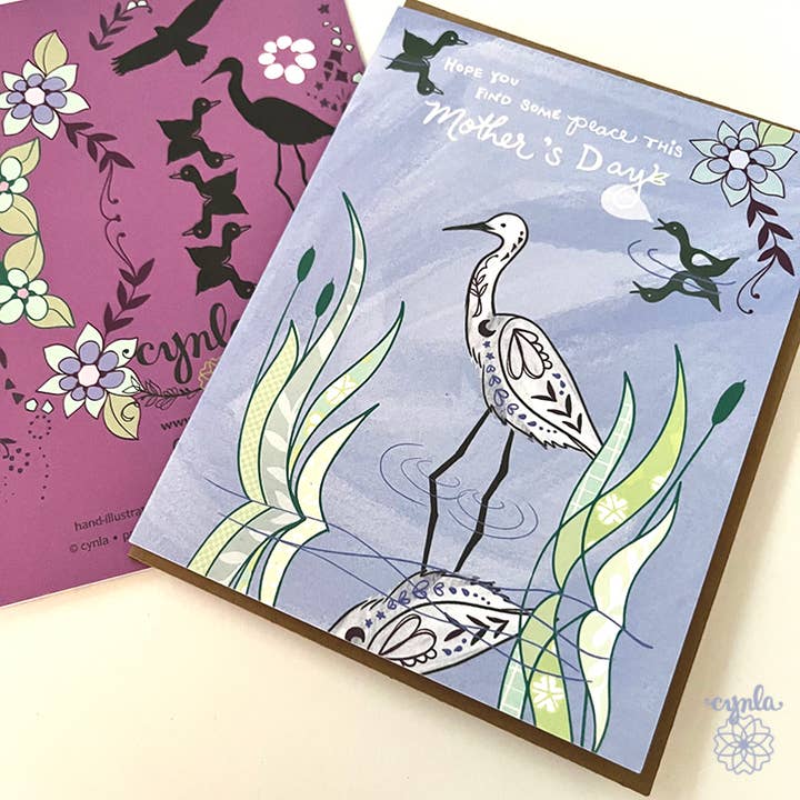 Crane Mothers Day Card bird mom card nature prettycard peace for wholesale by Cynla