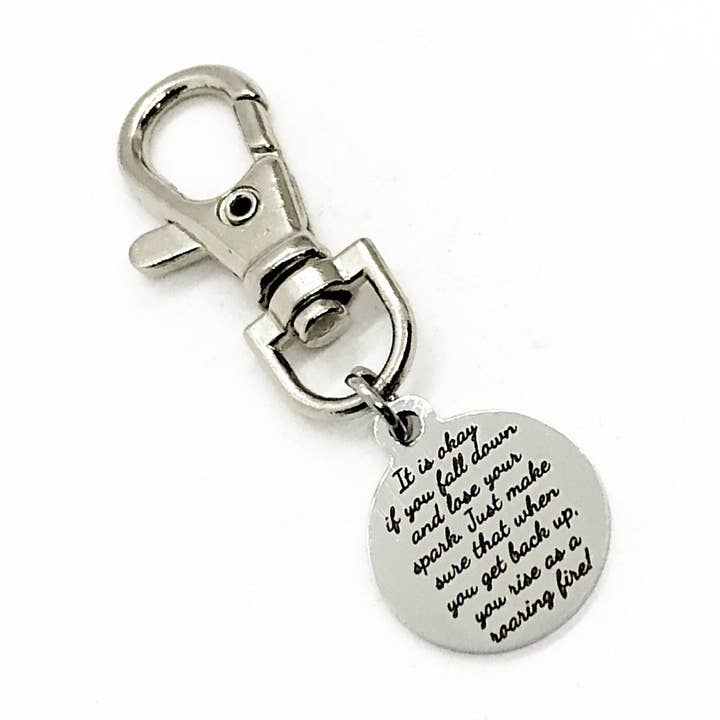Bag Charm, It Is Okay To Fall Down Charm, Motivational Charm, Rise As A Roaring Fire, Back Pack Charm, Purse Charm, Encouragement Gift for wholesale by JKCE Designs