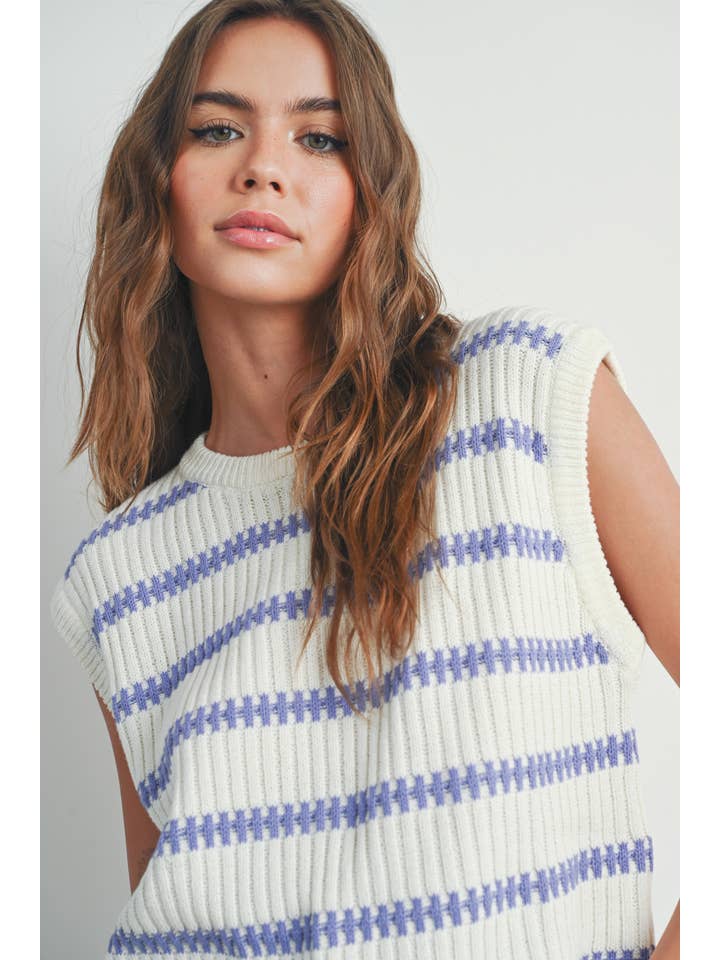 BUTTERMELON - Wholesale Tank Top - Women's - Crew Neck Striped Knit Tank Top - BMW7324