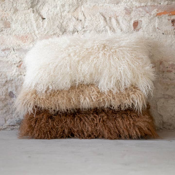 Tibetansk lockig fårskinnskudde - 30x50 cm mongolisk päls för wholesale av Van Buren