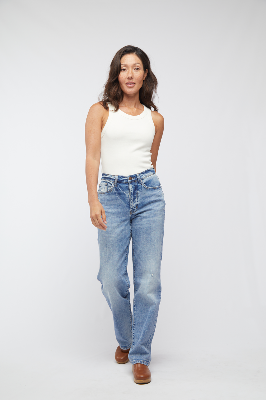 Oliver Logan - Wholesale Jeans - Women's - Mulberry High Rise Straight Leg Jean, Classic Blue 2