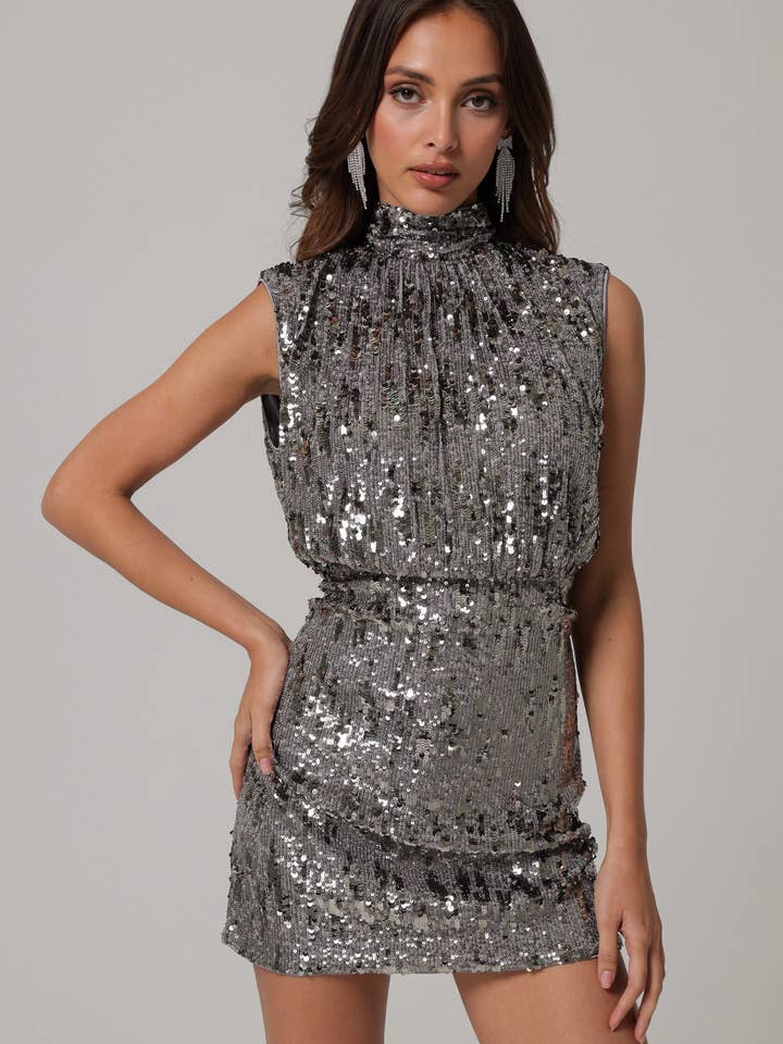 GUNMETAL CACHE MINI DRESS for wholesale on Faire