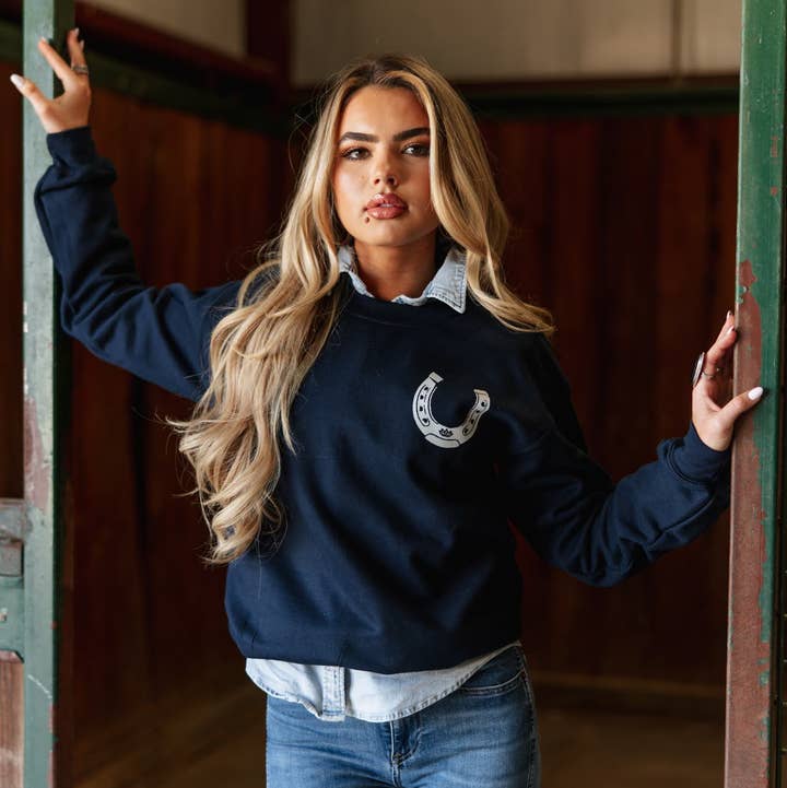 Ali Dee - Wholesale Graphic Sweatshirt - Women's - Heritage Horseshoe Western Sweatshirt - Navy
