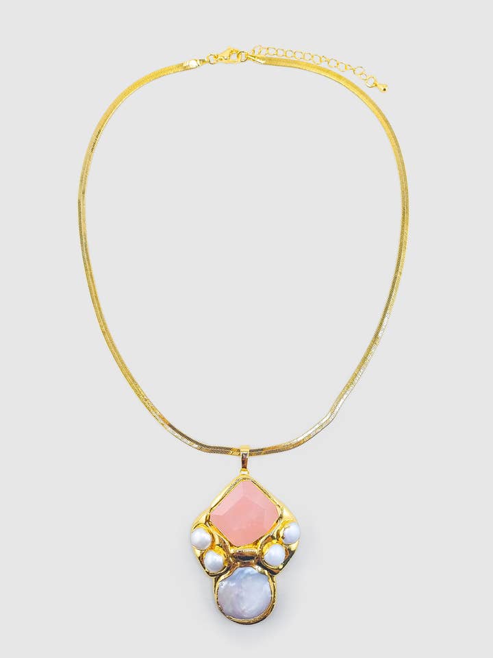 Miz Casa & Co Maya Pendant Necklace Rose Quartz for wholesale by Izoa pty ltd