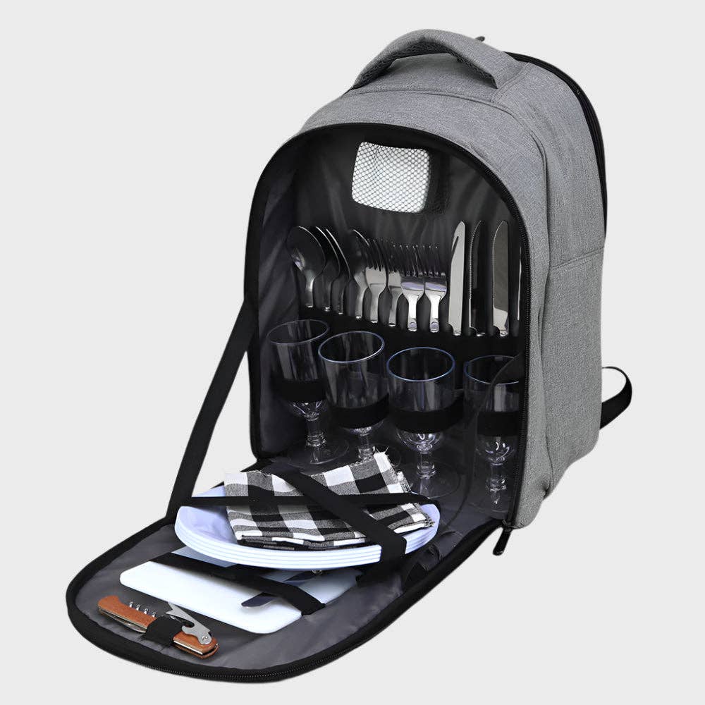 Sophos – wholesale Cooler/cooler bag – Grey Cooler Backpack with Picnic Set2