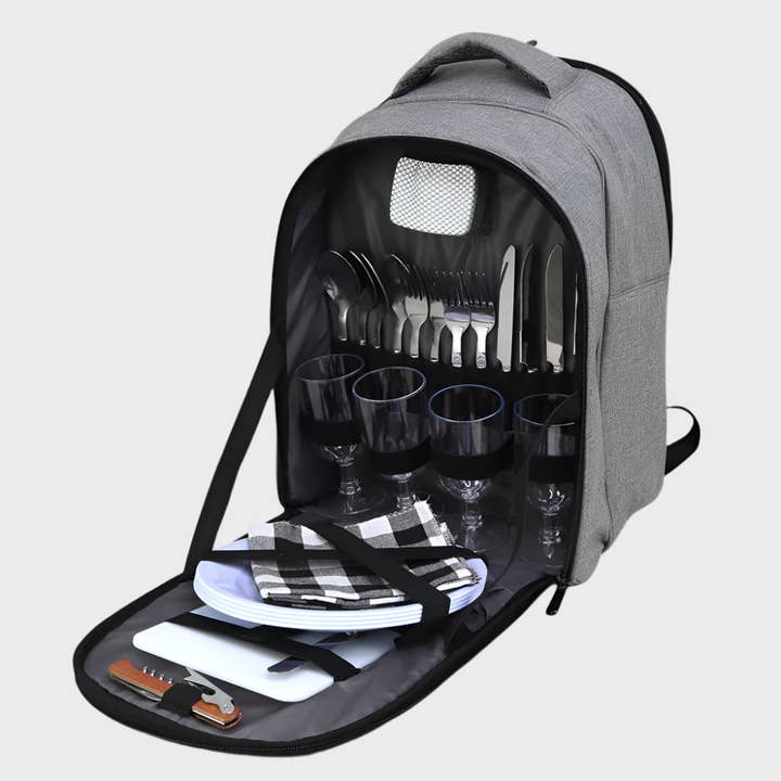 Sophos – wholesale Cooler/cooler bag – Grey Cooler Backpack with Picnic Set2
