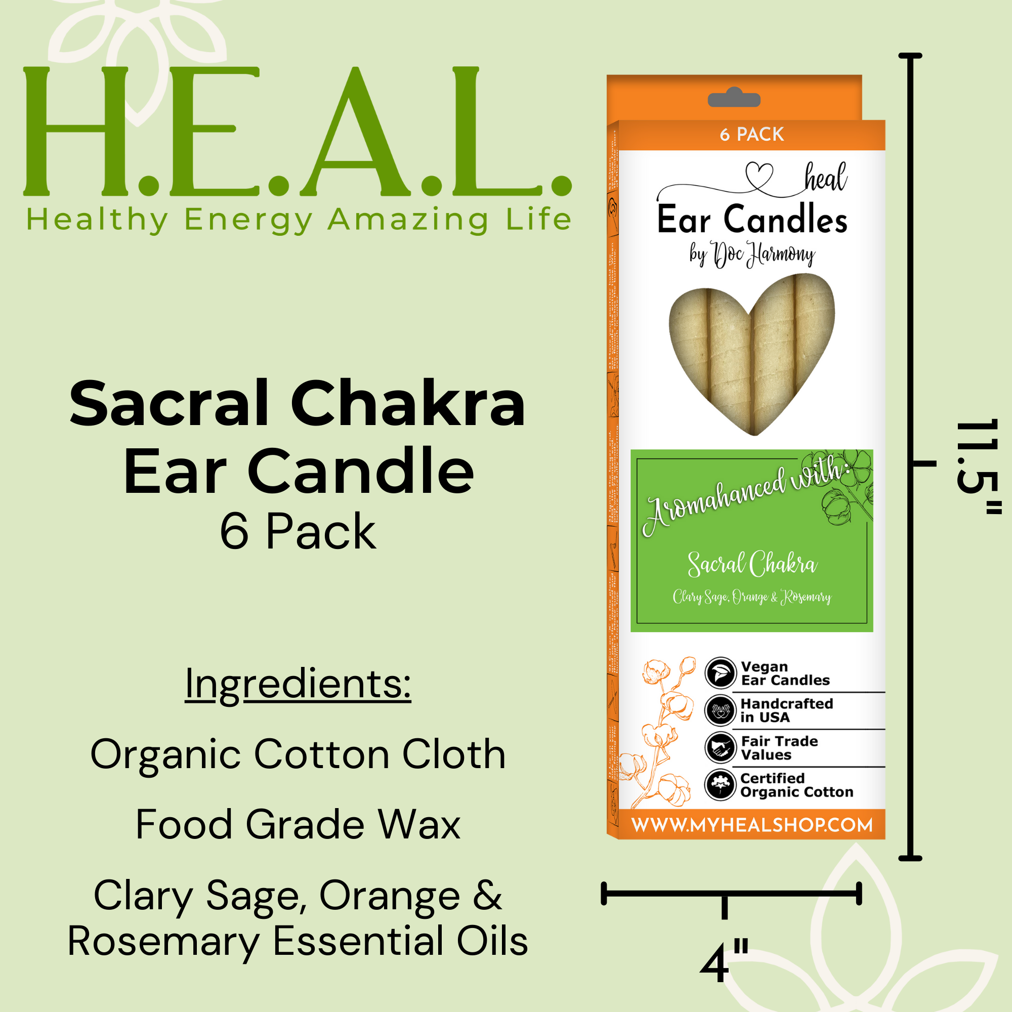 Healthy Energy Amazing Life - Wholesale Tapered Candle/Candlestick - Sacral Chakra Ear Candles by Doc Harmony4