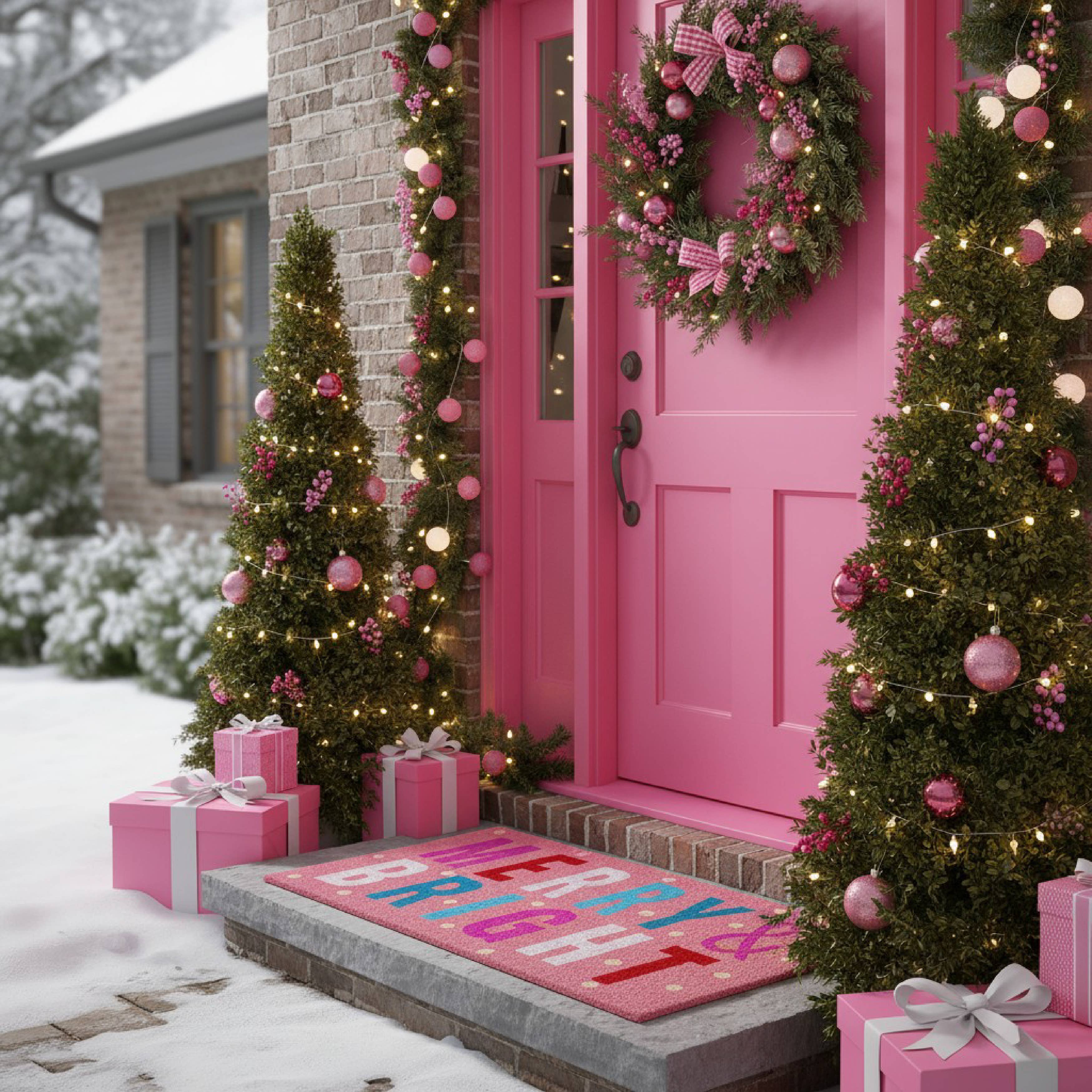 Calloway Mills – wholesale Door mat – Pink Christmas Merry & Bright Doormat1