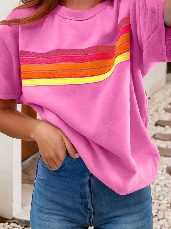 LDC Striped Patch Front Casual Tee for wholesale by Little Daisy Closet