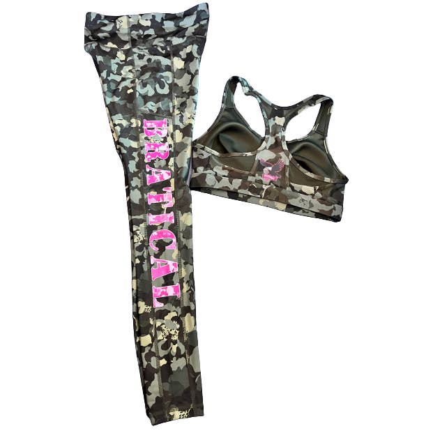 Leggings e reggiseno sportivo Bratical Camo Green (set) per la vendita all'ingrosso da parte di Bratical