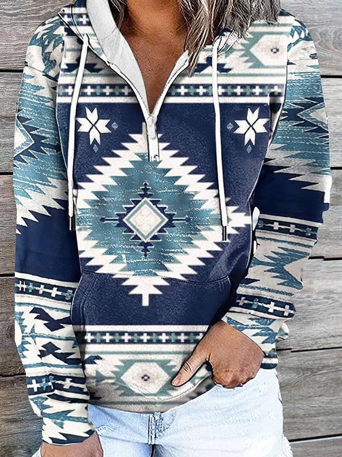 UNISHE - Wholesale Hoodie - Women's - Aztec Zipper Kangaroo Pockets Western Hoodie ZK3661