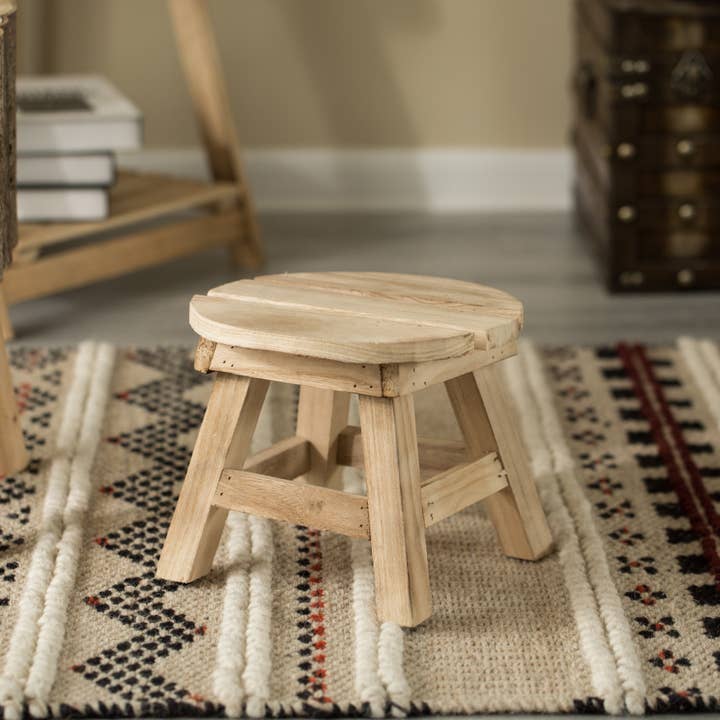 Quickway Imports - Wholesale Stool - Decorative Antique Wood Style Natural Wooden Accent Stool