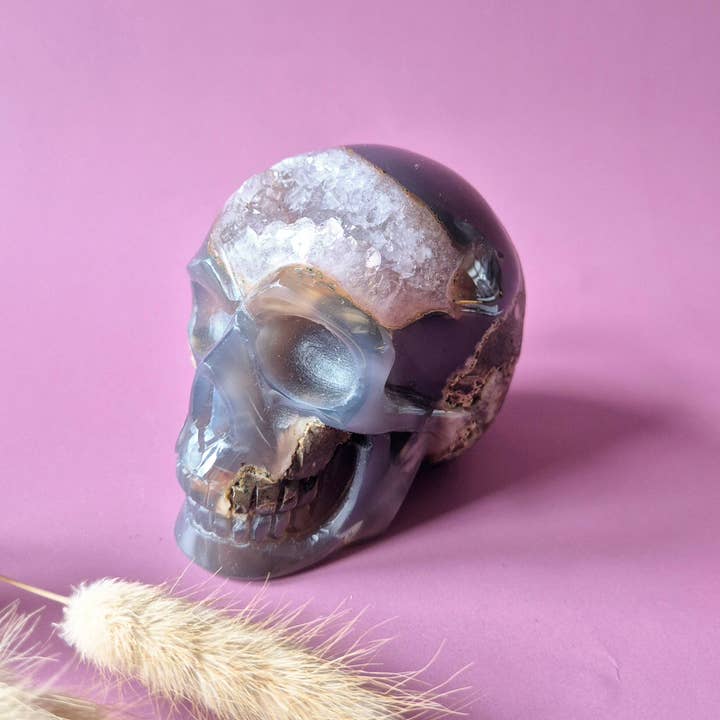 XXL Gemstone Skull Druzy Gray Agate Skull #2 - 10cm 700gram Skull for wholesale by Moonlight Gemstones