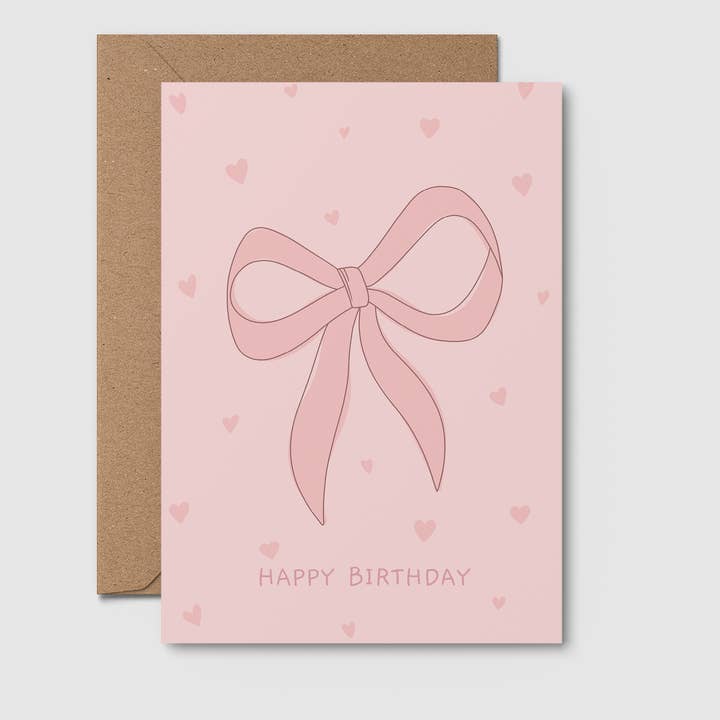 Bow & Hearts Birthday | BIRTHDAY CARD, pink greeting card for wholesale by From Rosalie