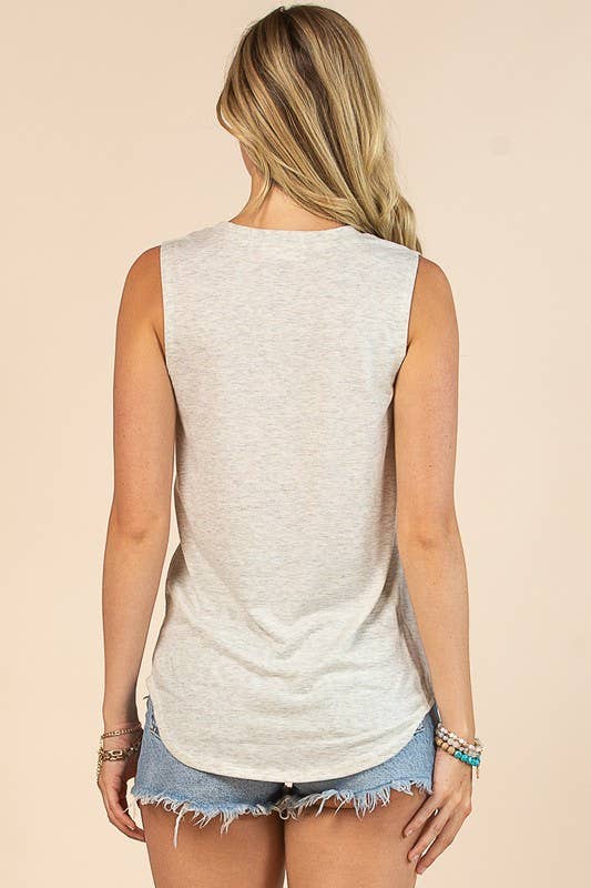 Oatmeal AV079-MELINA HORSESHOE GRAPHIC SLEEVELESS TOP for wholesale on Faire7