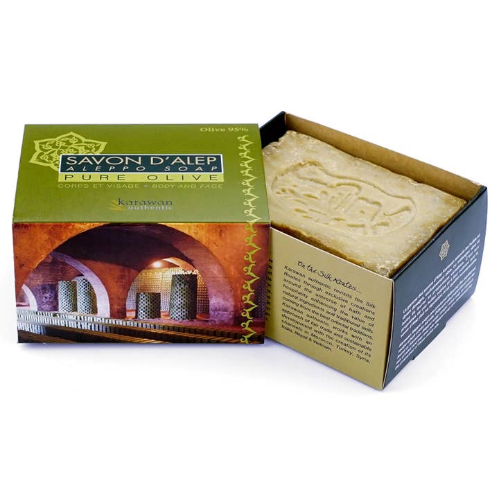 Karawan Authentic – sabonete sólido por atacado – SABONETE ALEPPO AZEITONA PURA 95% - CAIXA DE BAINHA - 200G - POR 24