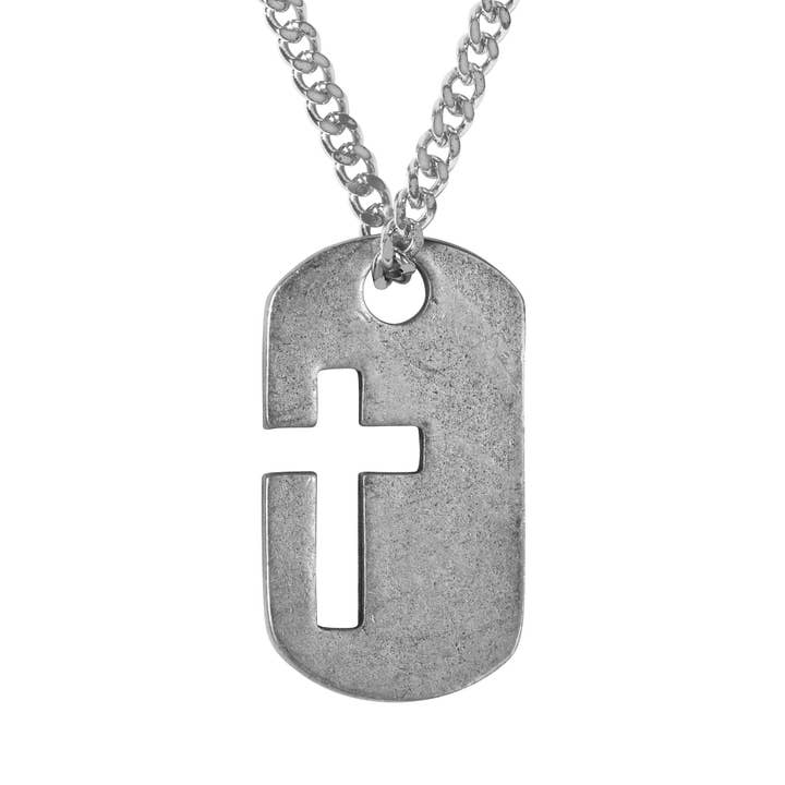 Necklace Dogtag Cross Pewter 24in Chain for wholesale by Dicksons