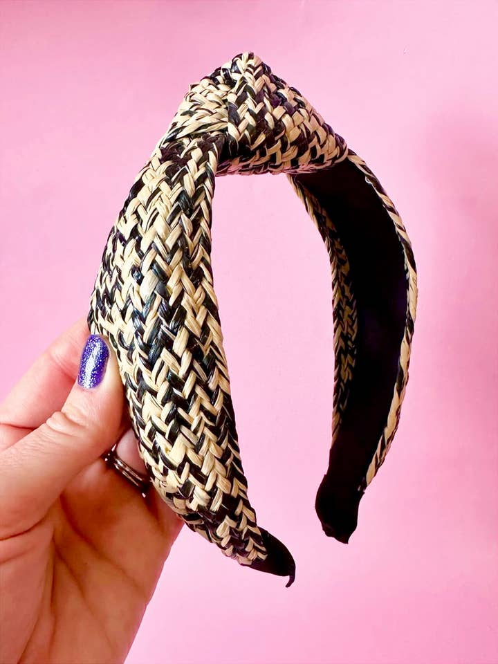 Black and Cream Raffia Headband for wholesale by Sandy + Rizzo