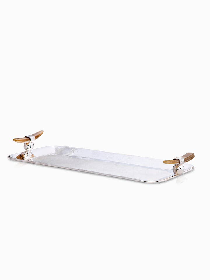 Mendoza Kollektion Sahne- & Zuckerserviertablett, braunes Horn, poliertes Silber für den Großhandel von Gaucho Buenos Aires