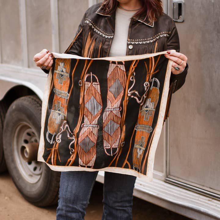 Tirzah Lane Art - Wholesale Scarf - Women's - Tack Room Treasure Wild Rag Western Silk Scarf4