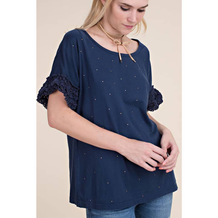 CROCHET SHORT SLEEVE TOP WITH STUDS for wholesale by VOCAL