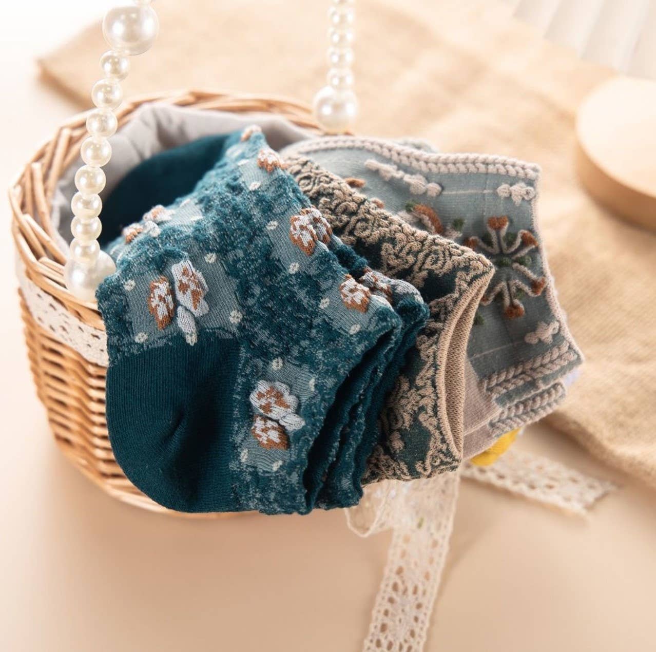 Assorted pairs pack pattern per pair min packs pairs JCS020 Vintage 3D Floral Socks for wholesale on Faire2