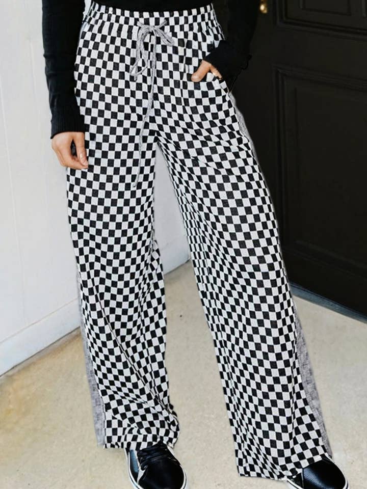 LAS Checkerboard Drawstring Waist Casual Pants (S-XL) for wholesale by LA Society