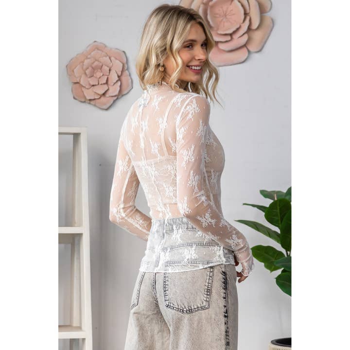 Veveret - Wholesale Blouse - Women's - Lace Long Sleeve See Through Top