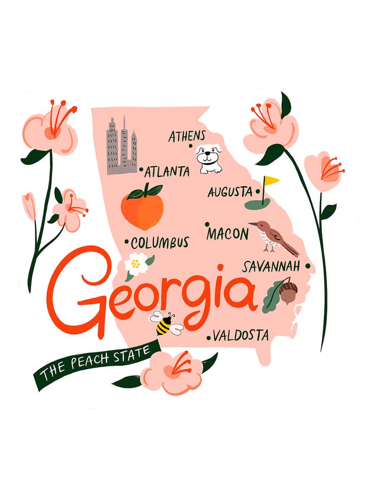 Impresión de mapa artístico de Georgia para venta al por mayor de Little Desk Drawer