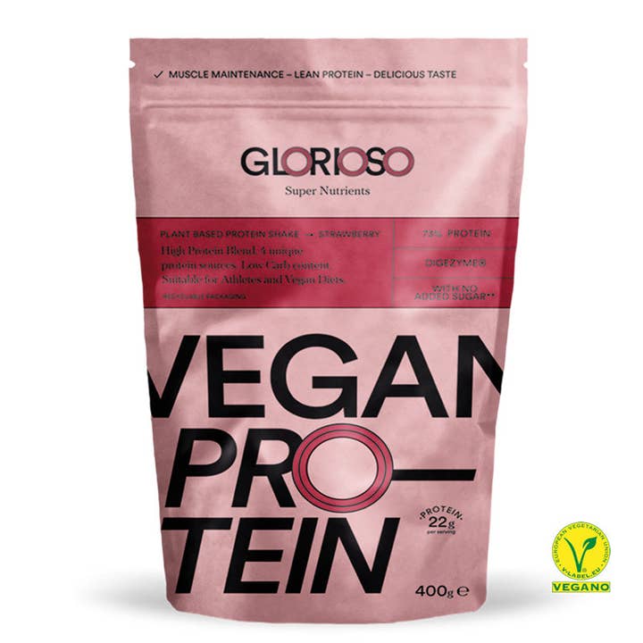 Glorioso Super Nutrients - Venta al por mayor Proteínas y superalimentos en polvo - Proteína Vegana Fresa Glorioso Super Nutrients 400g