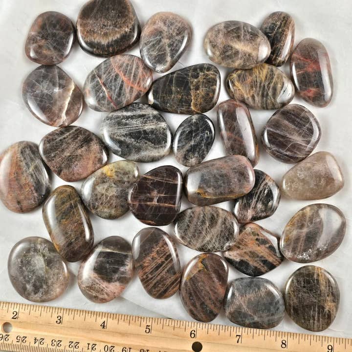 Aquamarine Daydream Wholesale - Wholesale Spiritual Stone/Crystal - .5 Kilo Black Moonstone Flat Palm Stone ~ Bulk Crystals1