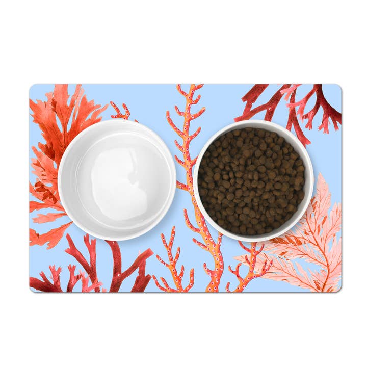Pet Placemat, Red Pink Coral, Blue for wholesale by Aliza Darik