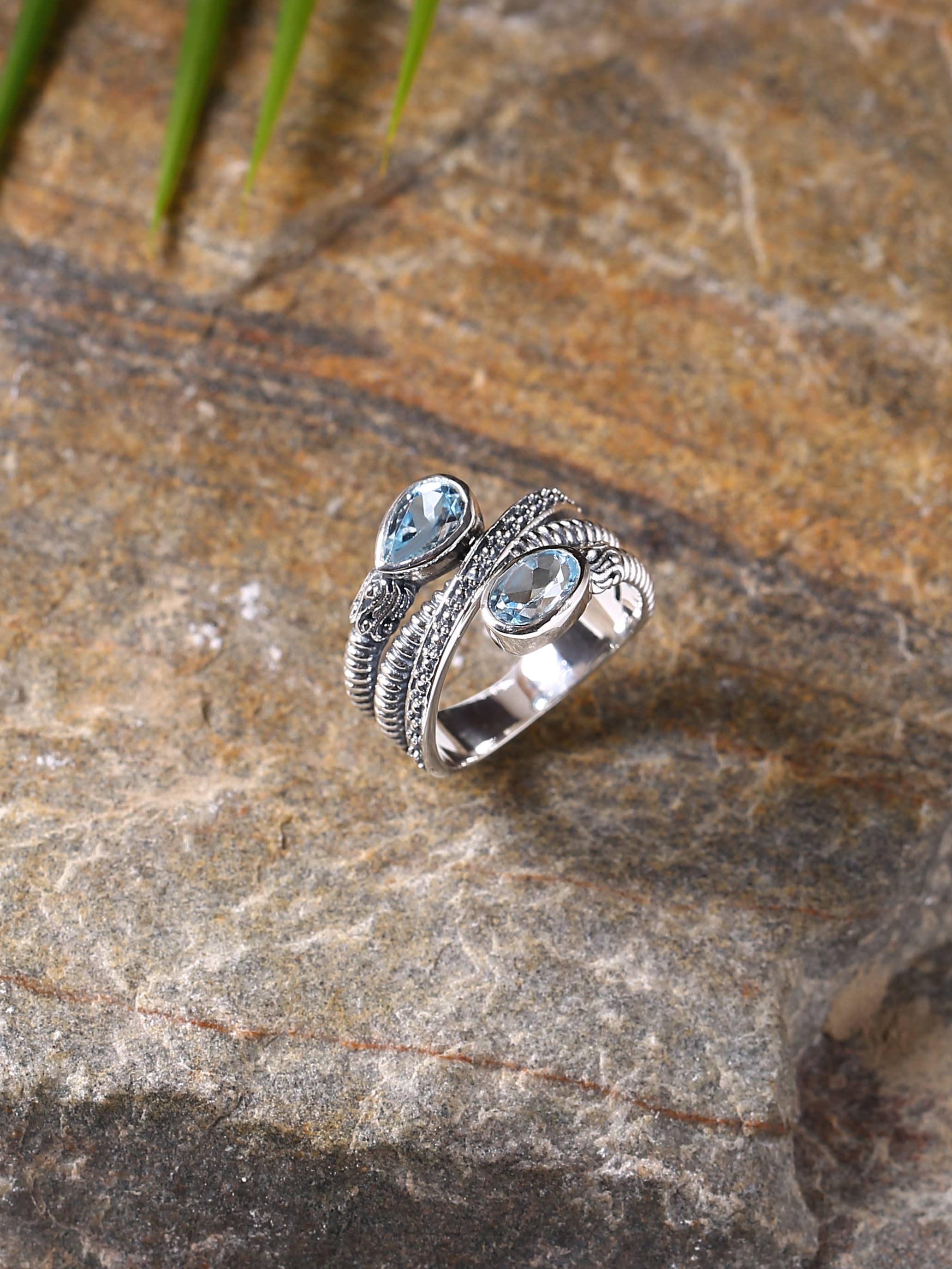 Tiramisu – Engroshandel Solitairering – Sterlingsølv blå topas ædelstens solitaire ring1