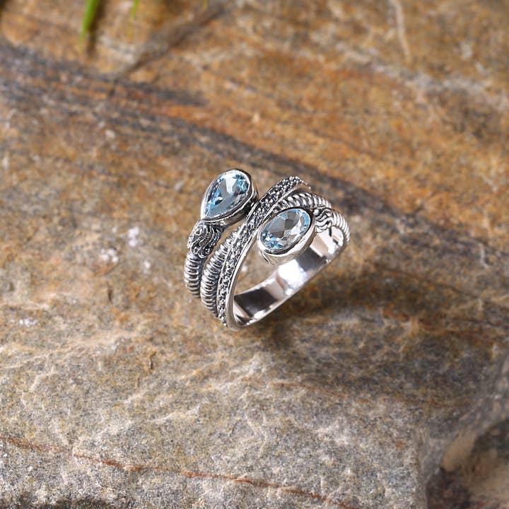 Tiramisu – Engroshandel Solitairering – Sterlingsølv blå topas ædelstens solitaire ring1