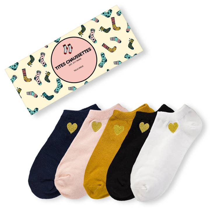 Confezione da 5 Calzini Corti Cuore Dorato Lato Donna I 35-41 per la vendita all'ingrosso da parte di Tites Chaussettes