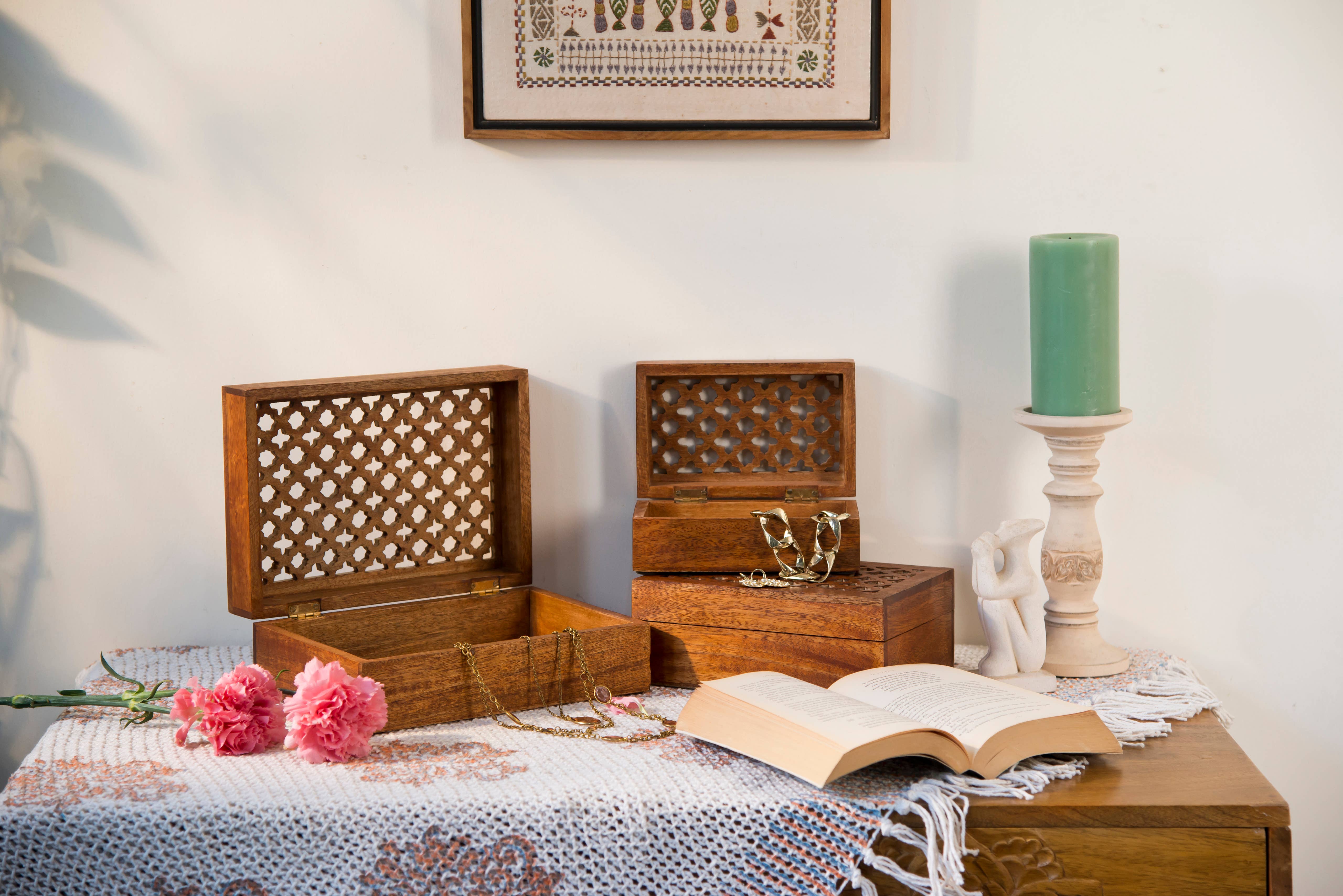 Mela Artisans - Wholesale Decorative Box - Trellis Handcarved Wooden Boxes6