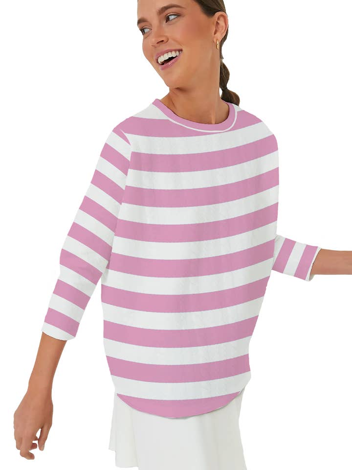 Toss Designs - Wholesale Sweatshirt - Women's - Swing Sweatshirt - Cabana Stripe Pink/White