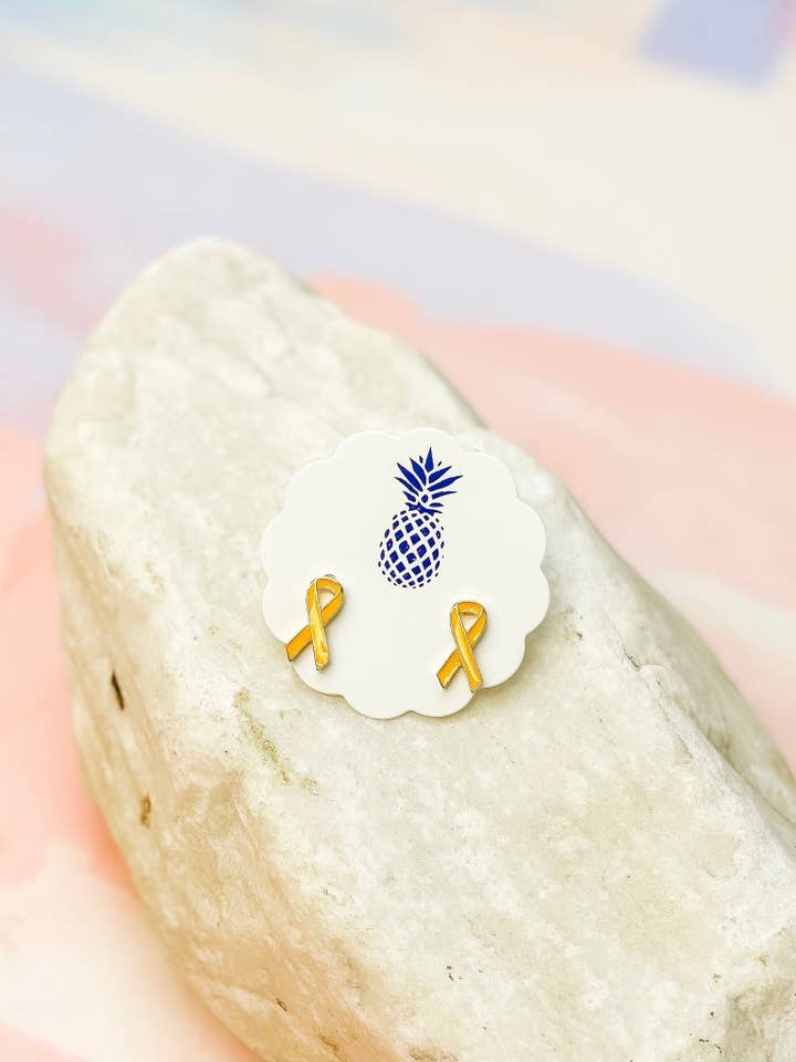 Yellow Ribbon Signature Enamel Stud Earrings for wholesale by Prep Obsessed Wholesale