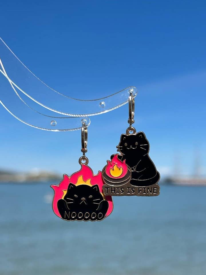 Unique This is Fine Huggie Earrings for wholesale by HolyGuacamolly