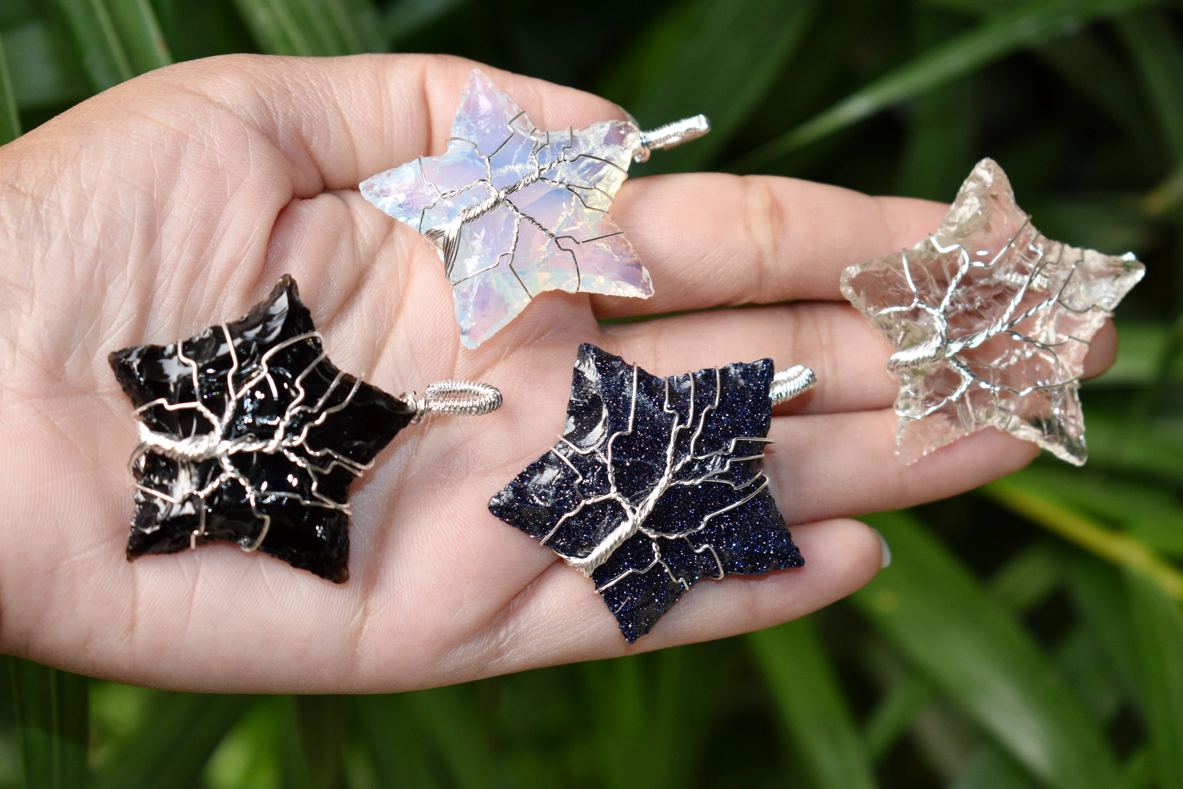 Soothing Crystals - Wholesale Individual Charm/Pendant - Silver Wire Wrapped Crystal Star Pendants Gemstone Necklace1