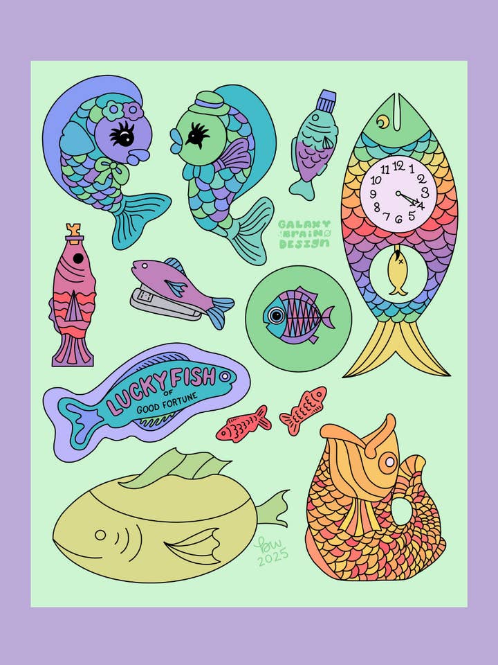 Fish Trinkets Print for wholesale by Galaxy Brain Design