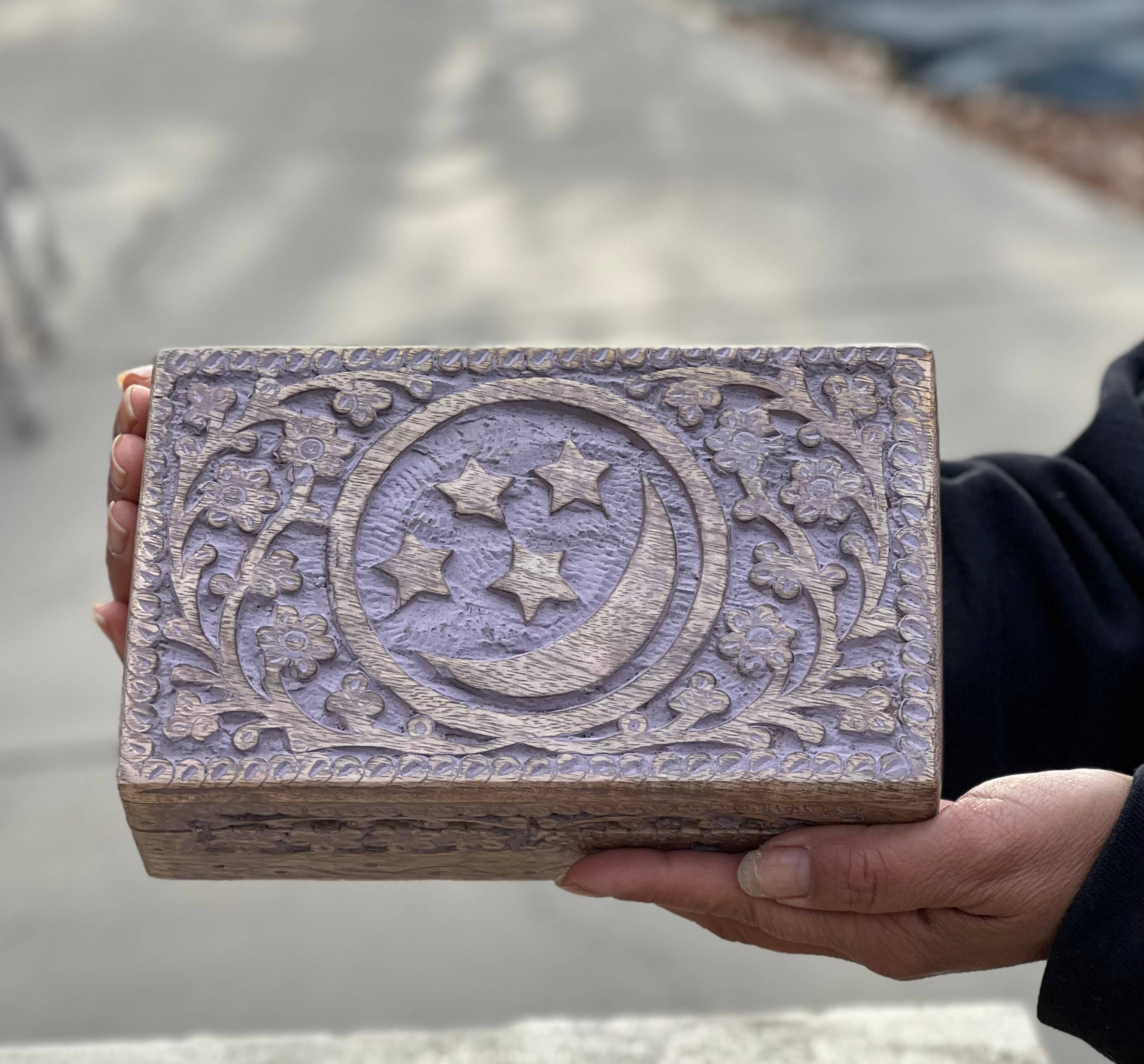 Lungta Imports - Wholesale Decorative Box - Celestial Moon and Stars Hand Carved Wooden Box Storage13