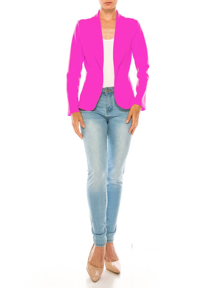 MOA COLLECTION - Wholesale Blazer - Women's - Women’s Solid Open Front Fitted Blazer Jacket – Waist Length16
