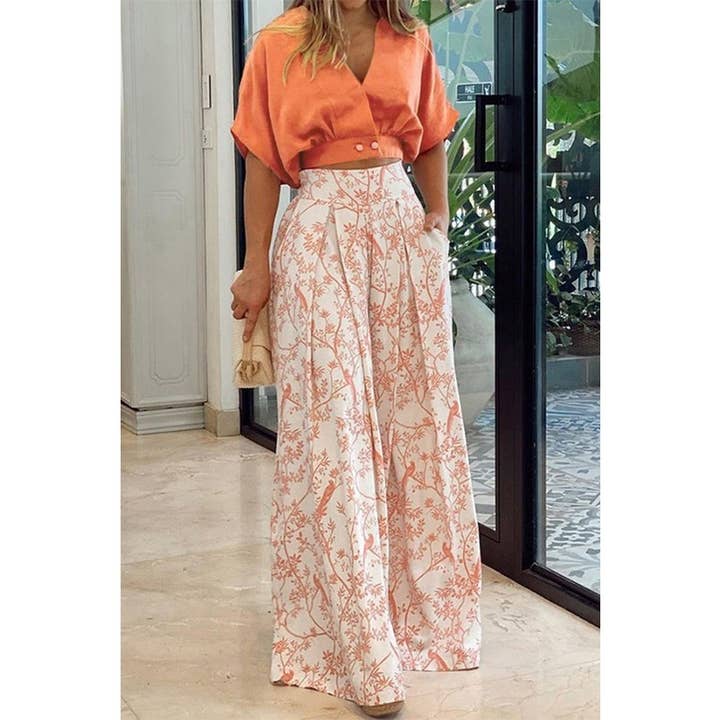 V-neck Short Shirt Wide-Leg Pants for wholesale by Paperdoll