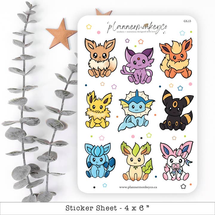 Pegatinas decorativas de Pokémon Eeveelutions Poket Planner Pal para venta al por mayor de Plannermonkeyco