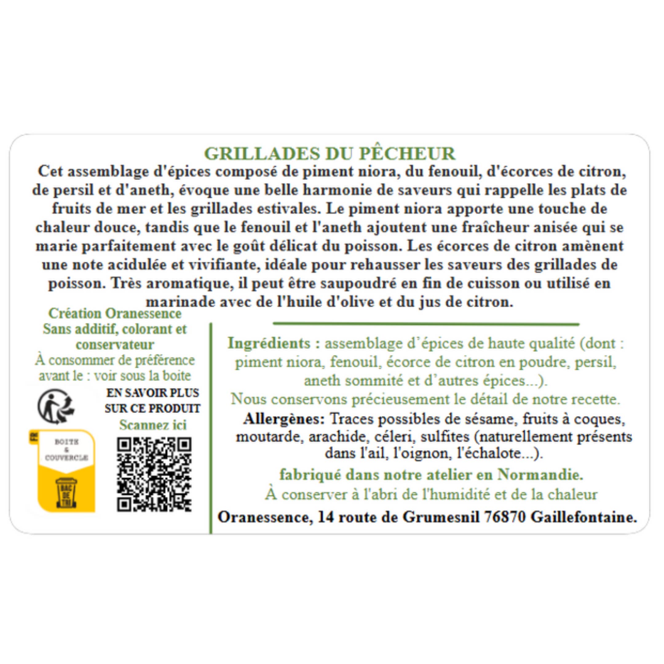 Oranessence - Wholesale Gedroogde kruidenmix - Gegrild vlees voor vissers (doos van 40 g)1