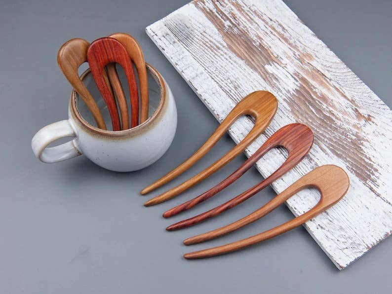 Tourtiwi - Vendita all'ingrosso Fermaglio per capelli - Donna - Forchetta per capelli in legno a due punte a forma di U minimalista4