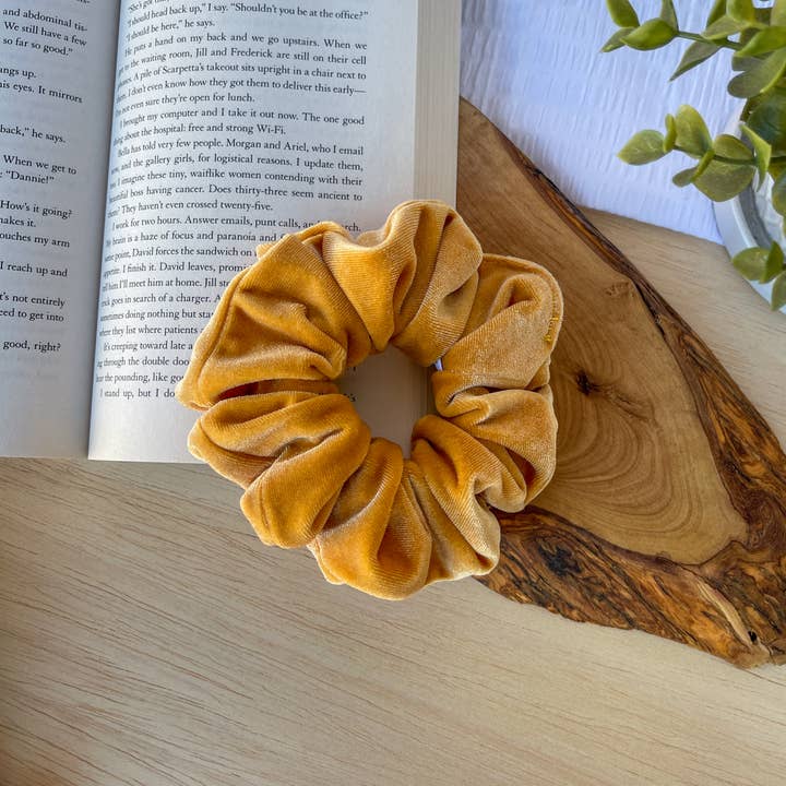 Yellow Velvet Scrunchie for wholesale by Wild Rose Accessories